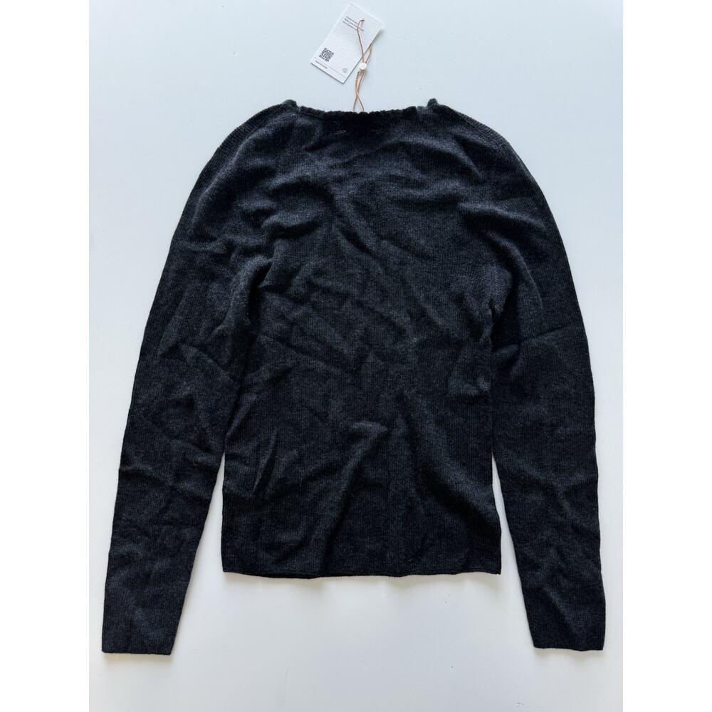 Quince Featherweight Cashmere Ribbed Crewneck Sweater/Charcoal Large - Picture 5 of 13
